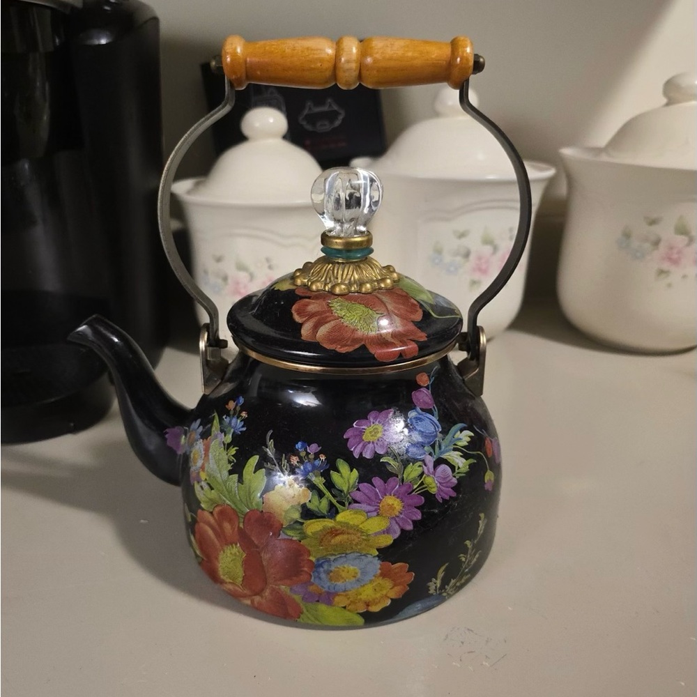 MacKenzie-Childs Floral Black Teapot